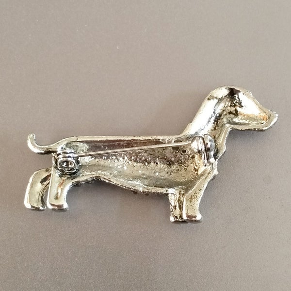 i) BETSEY JOHNSON BLACK CRYSTAL DACHSHUND DOG PIN - c1970's Carousel 3