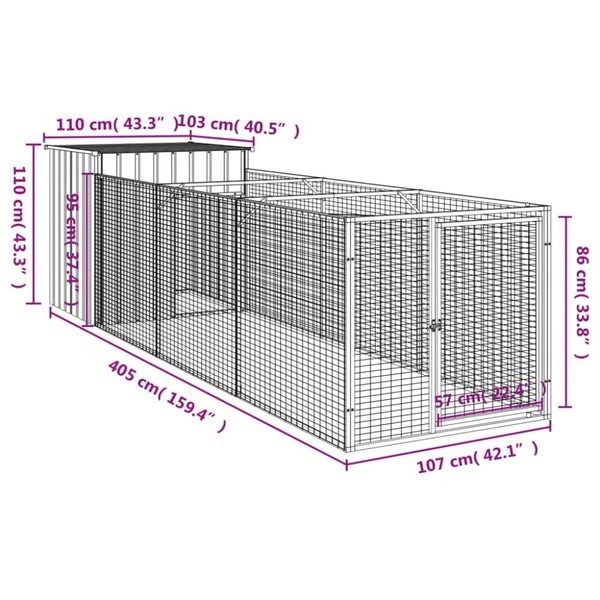 Dog House With Run Anthracite 110x405x110 Cm Galvanised Steel Tonkbik Carousel 2