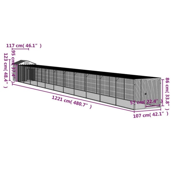 Chicken Cage With Run Light Grey 117x1221x123 Cm Galvanised Steel Tonkbin Carousel 2