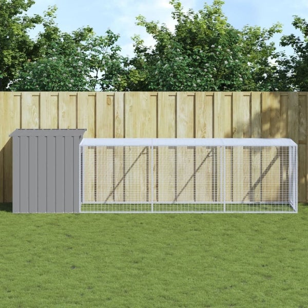 Chicken Cage With Run Light Grey 110x405x110 Cm Galvanised Steel Tonkbka Carousel 1