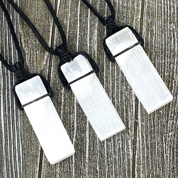Selenite Pendant Necklace Protection Angel Stone Reiki Mind Black Cord Gift Carousel 1