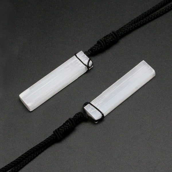 Selenite Pendant Necklace Protection Angel Stone Reiki Mind Black Cord Gift Carousel 14