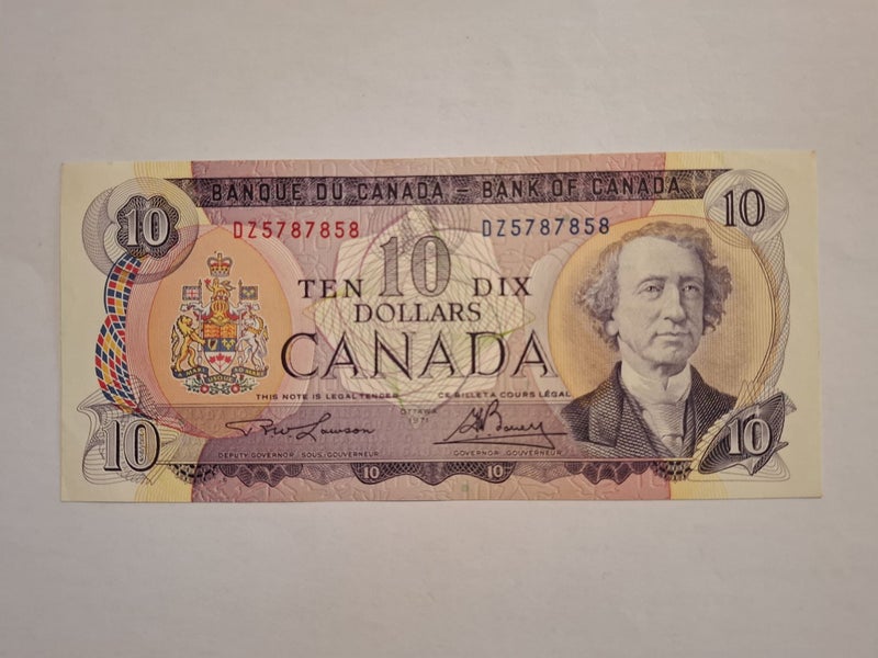 Canada $10 1971 Lawson Bouey EF-AU (crisp, 1 corner fold) Carousel 1