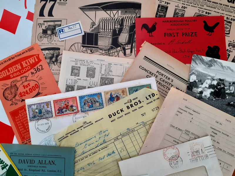 Authentic Vintage Mixed Ephemera, invoices, postal, cards etc for junk journals Carousel 1