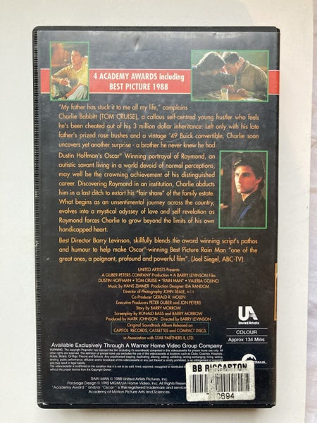 Big box VHS 1988 copy of Rain Man Carousel 2