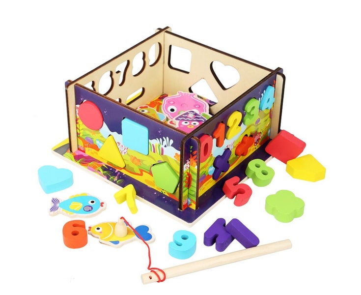 2 inWooden Geometric Number Puzzle Match Count Fishing Game Education Ki Carousel 2