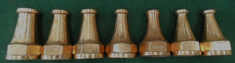 Large SET of BRASS U.K. Fireman's HOSE NOZZLES Branch Points Fire Brigade Carousel 2
