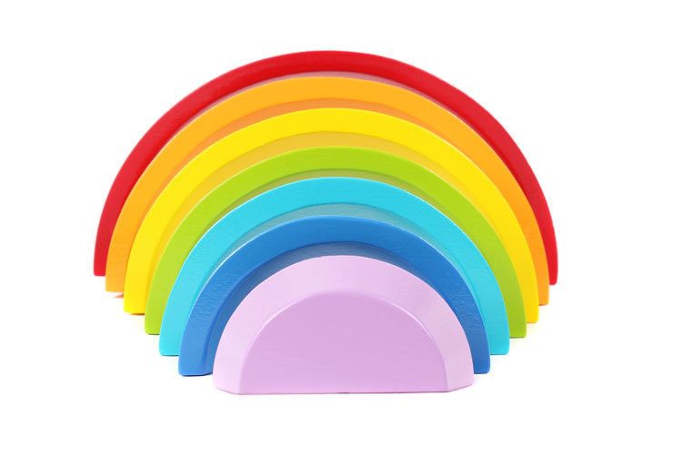 Montessori Wooden Rainbow Toy Colored Arch Bridge Blocks Set Shape Sorting Carousel 9
