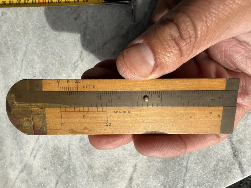 Antique Precision 4 Inch Brass Boxwood Rope Caliper Rule - Made in London Carousel 1