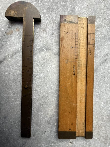Antique Precision 4 Inch Brass Boxwood Rope Caliper Rule - Made in London Carousel 2