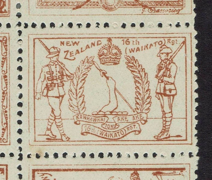 >>> New Zealand Cinderella c1916 WWI 16th Waikato Regi. Block x20 Dif. Very Rare62864736884483111