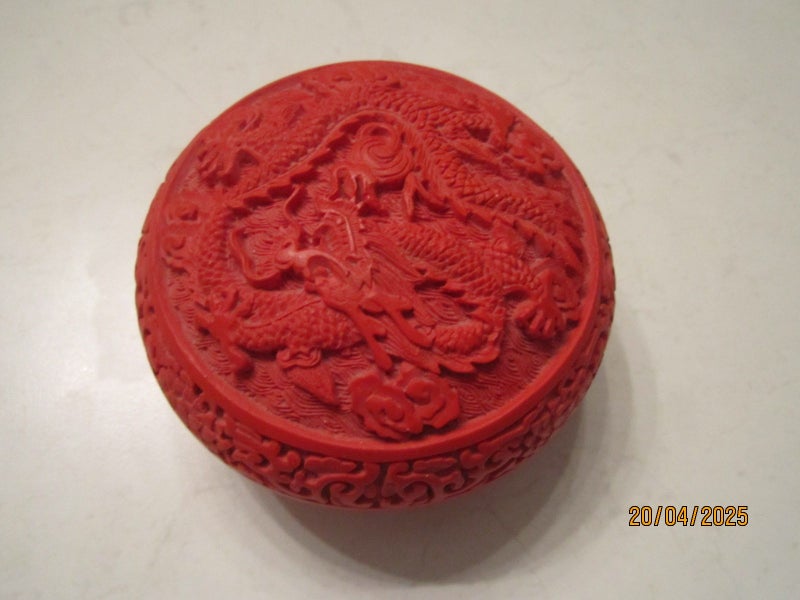 Chinese "Cinnabar" Carved Box Carousel 1