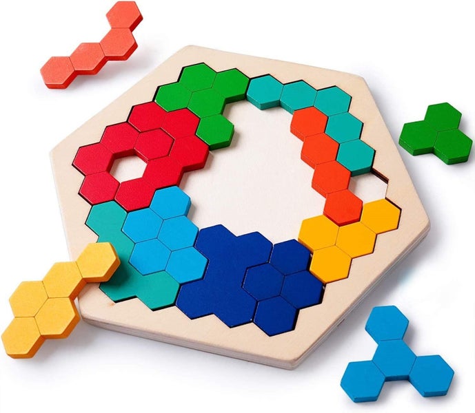Wooden Puzzle Wooden Hexagon Puzzle Shape Block Tangram Brain Teaser Toy Ge Carousel 1