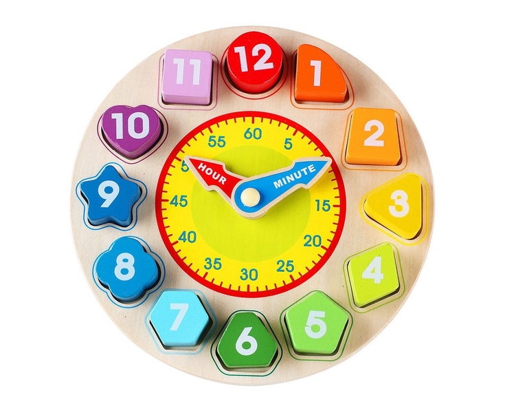 Wooden Digital Numbers Clock Puzzles Geometry Cognitive Educational Kids Toy Carousel 1