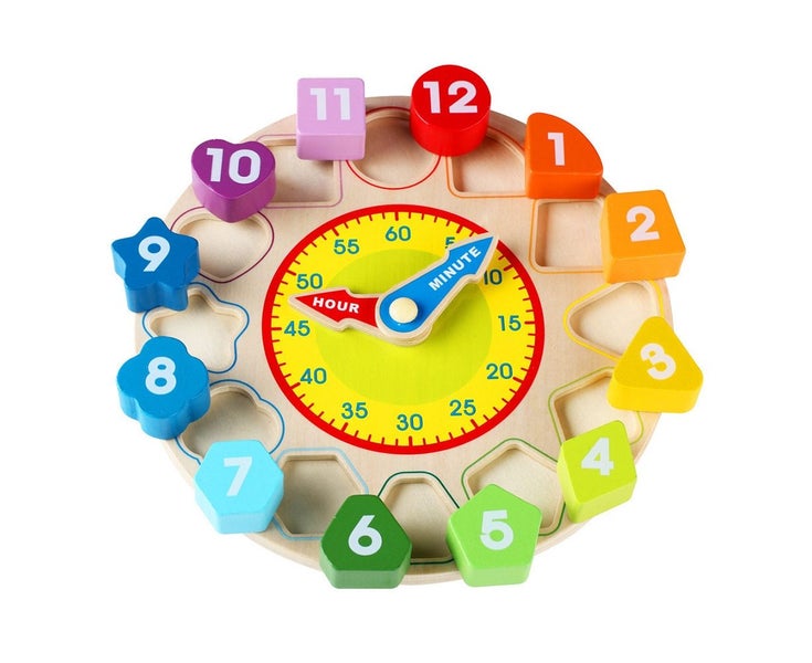Wooden Digital Numbers Clock Puzzles Geometry Cognitive Educational Kids Toy Carousel 2