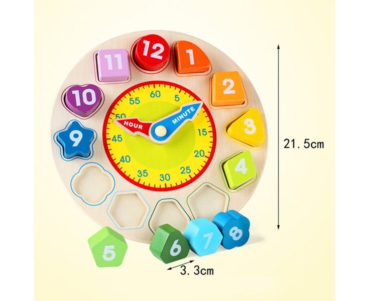 Wooden Digital Numbers Clock Puzzles Geometry Cognitive Educational Kids Toy Carousel 7