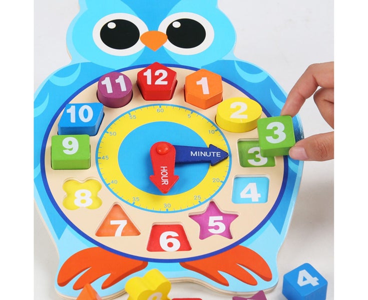Wooden Clock Vibrant Color Clock Learning Educational Cartoon Animal Shape Carousel 9