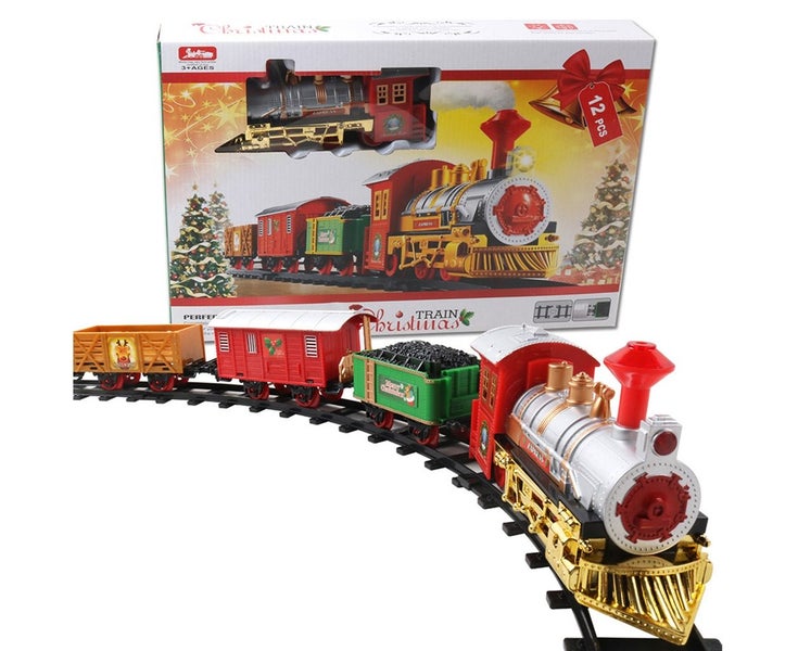 Kids Train Set Electric ABS Train Toy for Boys Steam Locomotive Cargo Track Carousel 2