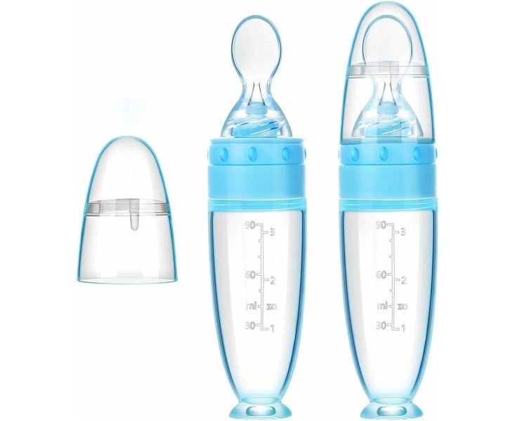 2 Pieces Baby Silicone Feeding Bottle Spoon Baby Food Feeder Carousel 1
