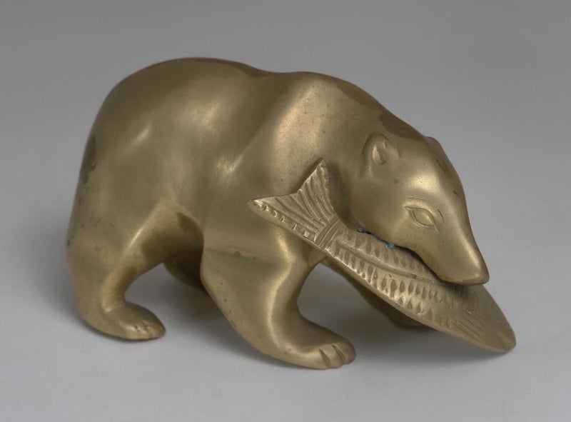 BRASS BEAR WITH SALMON FISH Carousel 1