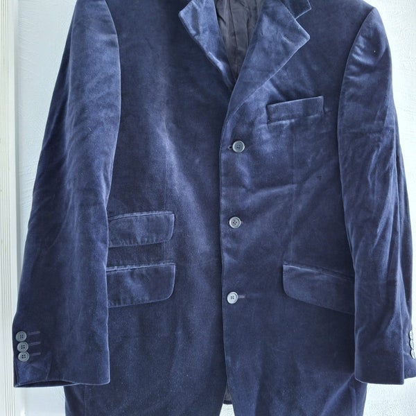 Ciro Citterio Stunning Retro Vintage Steel Blue Rich 72% Cotton Velvet suit 32 Carousel 1