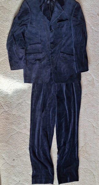 Ciro Citterio Stunning Retro Vintage Steel Blue Rich 72% Cotton Velvet suit 32 Carousel 2