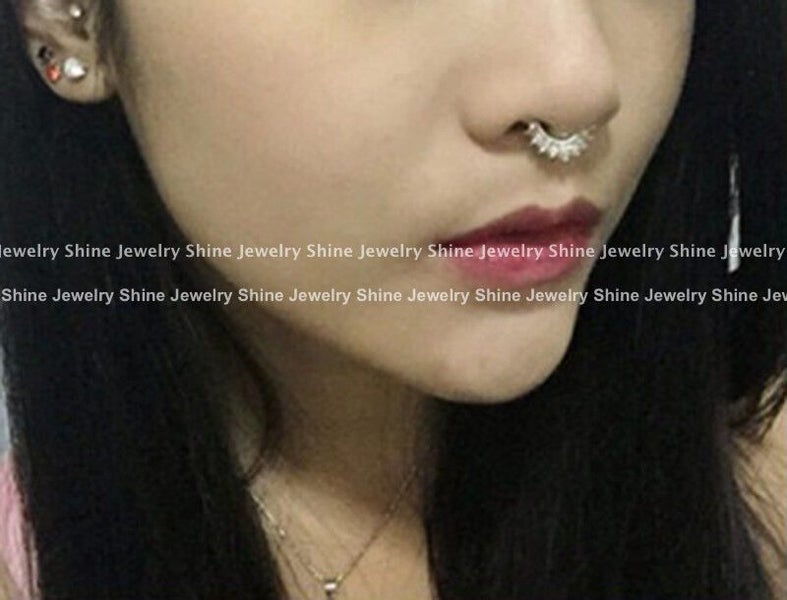 Gem Diamond Fake Clip On Septum Clicker Nose Hanger Ring Piercing Jewellery Gift Carousel 2