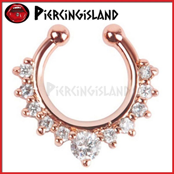 Gem Diamond Fake Clip On Septum Clicker Nose Hanger Ring Piercing Jewellery Gift Carousel 9