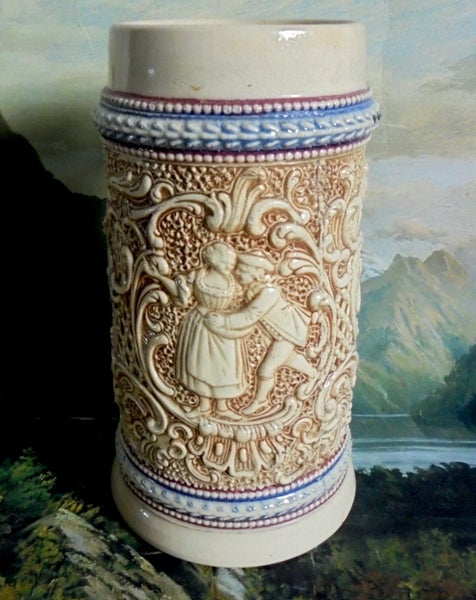 STUNNING GERMAN BEER STEIN HISTRICAL D.R.G.M c1927 Carousel 1