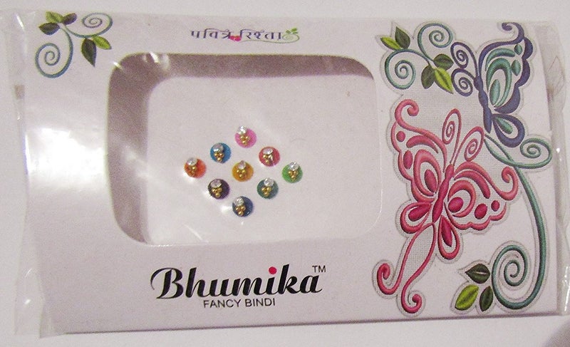 Bindi's, hand crafted. Bright colours with gold dots and 'gemstone' Carousel 1