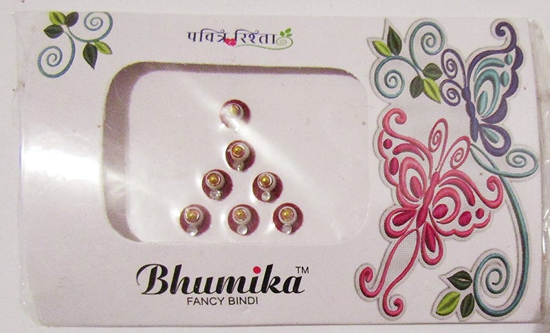 Bindi's, hand crafted. Red circle design with gold dots and 'gemstone' Carousel 1