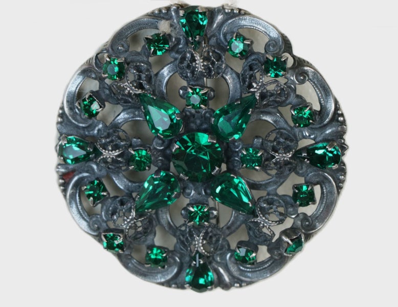 Vintage Green Crystal Brooch Pin -Prong Set Austrian Crystals Carousel 1