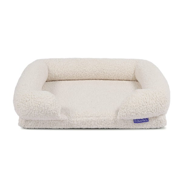 Charlie's Boucle Orthopedic Memory Foam Sofa Dog Bed with Bolster Cream Medium Carousel 1