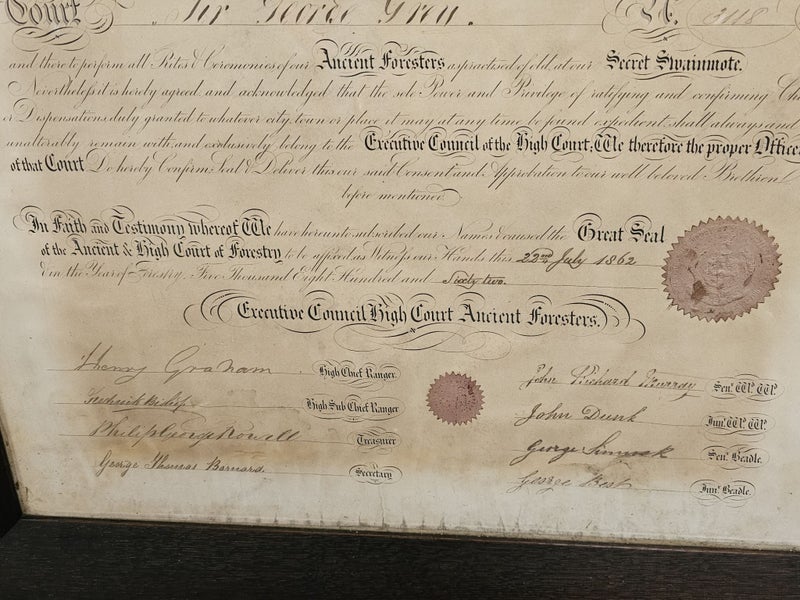 1862 Dispensation by order of The High Court Of The Ancient Forresters. Carousel 11