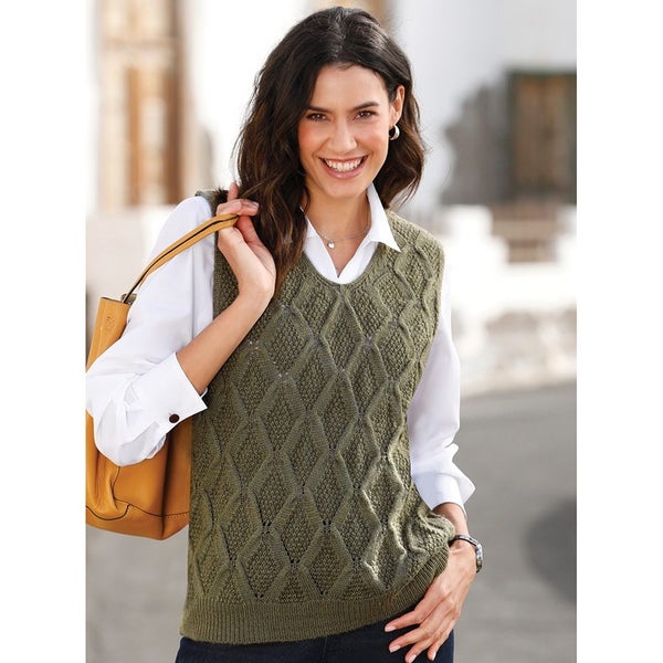 Stylish Diamond Knit Vest - Size 14 - Khaki629509558201611127