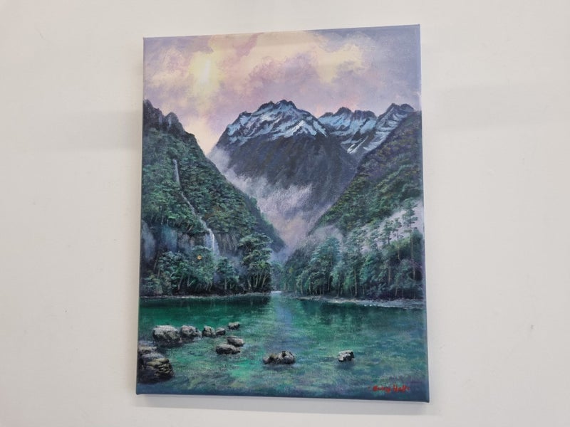 Waterfall in Fiordland - Caley Hall Fine Art Original Oil Painting Carousel 1