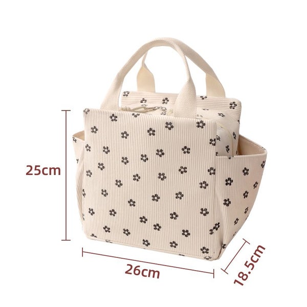 Corduroy Lunch Bag Thermal Insulation Lunch Box Storage Handbag Multifunction... Carousel 1