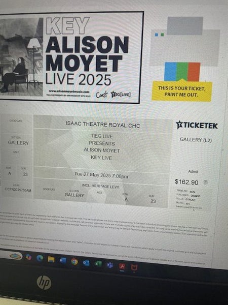 2 x ALISON MOYET TICKETS - CHRISTCHURCH Carousel 1