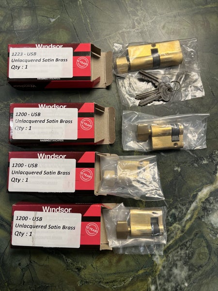 Brand new turn-only Euro cylinder door lock satin brass by Windsor Carousel 3