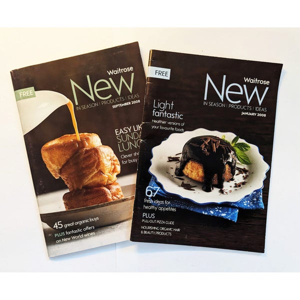 2x Vintage Waitrose UK Good Food Magazines • 2008 • In Season • Products • Ideas Carousel 1