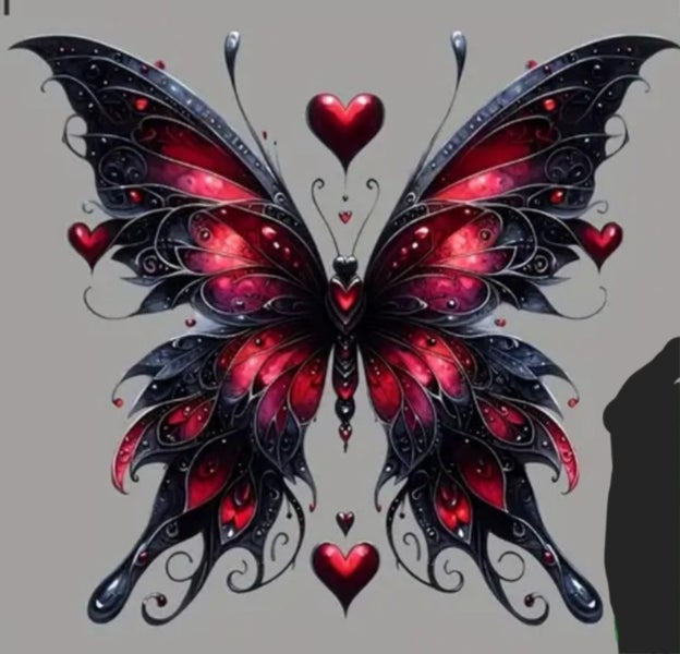 Gothic Black and Red Heart Butterfly Iron On Decal Carousel 1