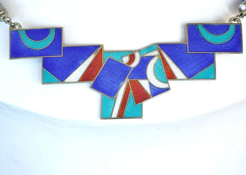 Statement Post-Modernist 80s abstract choker Vibrant enamel cloisonné necklace Carousel 1
