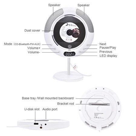 Portable CD Player Wall Mounted CD Player For Home Bluetooth Desktop Music CD Pl Carousel 2