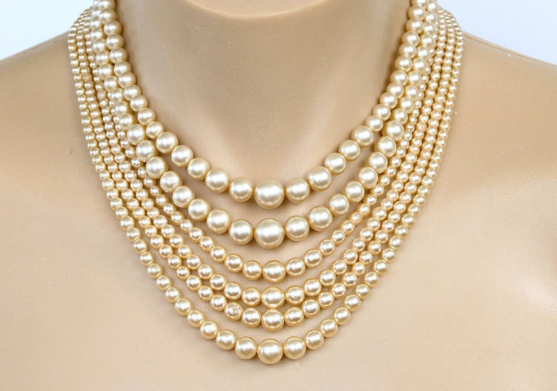 Vintage 1, 2, and 3 Strand Imitation Pearls (3 pieces) 1930s - 50s Stackable! Carousel 1