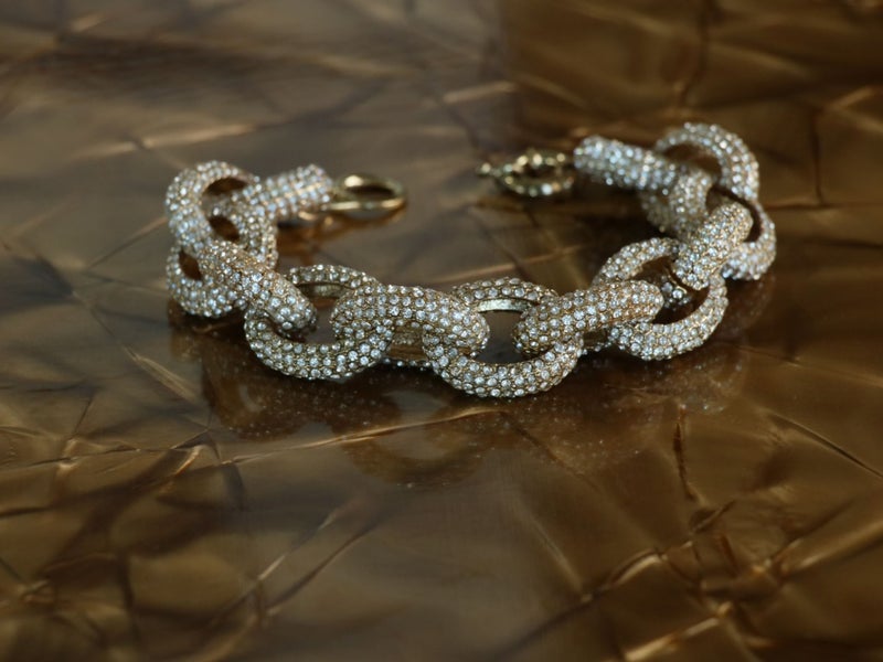 vintage gold=plated pave set chunky link bracelet Carousel 2
