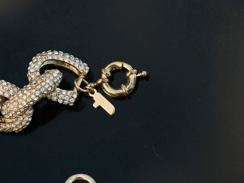 vintage gold=plated pave set chunky link bracelet Carousel 4