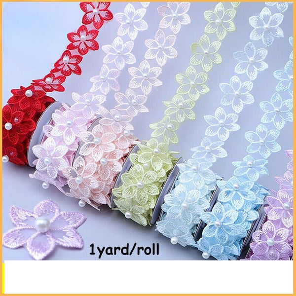1 Yard Flower Lace Trim Beaded Ribbon Embroidered Edge Sewing DIY Wedding Decor Carousel 1