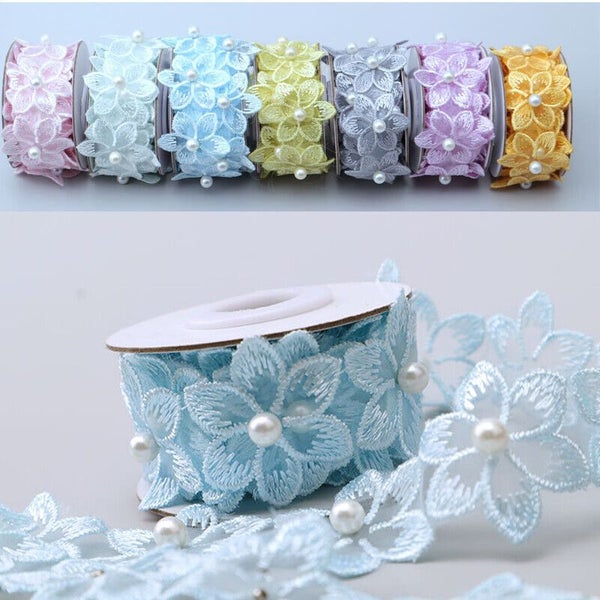 1 Yard Flower Lace Trim Beaded Ribbon Embroidered Edge Sewing DIY Wedding Decor Carousel 2