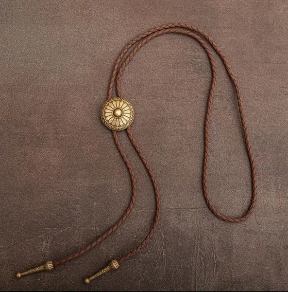 Mens Western Cowboy Brown Necklace Country Outback Retro Bolo Tie PU Leather Carousel 2