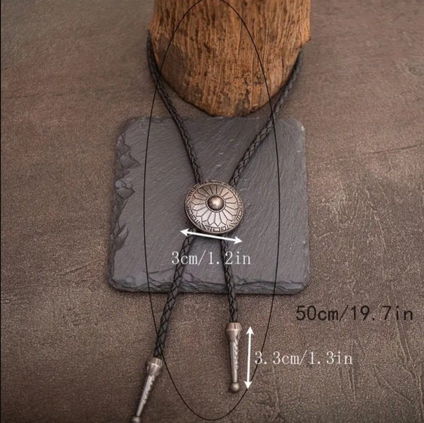 Mens Western Cowboy Brown Necklace Country Outback Retro Bolo Tie PU Leather Carousel 4